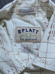 Marlin Fish Nautical Map Splatt Large Silky Rayon Camp Hawaiian Button Up Men LG
