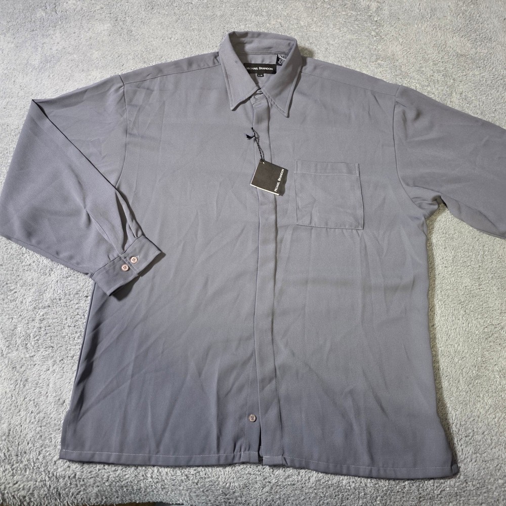Michael Brandon Mens Large Button Down Shirt Cement Gray Textured Hidden Placket