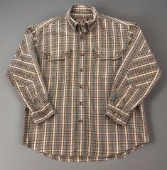 Duluth Trading Mens Large Green Plaid Flannel Button Down Work Shirt Gussets
