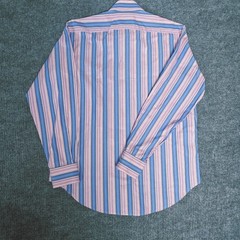 Thomas Dean Mens Large L LS Button Down Shirt Blue Pink Stripe Cotton