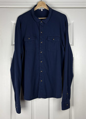 Peter Millar Lava Wash Stretch Snap-Up Shirt Sz L Long Sleeve Navy Blue Golf