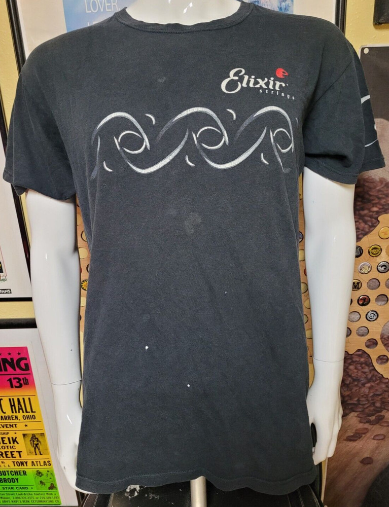 VTG Elixir Guitar Strings Beat Up T Shirt Large