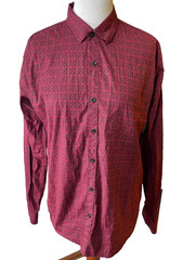 Consequence Mens Shirt Large Geometric Button Two Tone Cuff Round Hem Red Black