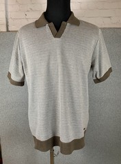 Buffalo David Bitton Johnny Collar Polo Shirt Brown Stripe Knit Men’s Size Large