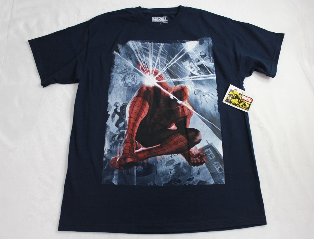 Mens L Large Marvel Comics Spiderman Hero Shirt Mad Engine 75 Years Shirt NEW