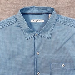 Tommy Bahama Shirt Mens Large Blue The Check Button Up Cotton Lyocell Blend