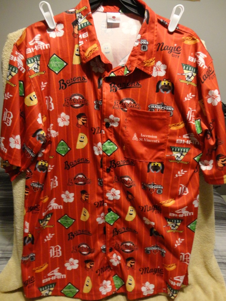 Birmingham Barons Mens Button Up Hawaiian Shirt With Pocket – XL