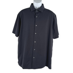 Uniqlo AIRism Full Open Short Sleeve Polo Button Front Shirt XL Black TP-4035