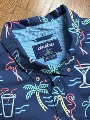 Chubbies The weekend The Nutter Neon Lights Flamingo Hawaiian Shirt Men’s Sz XL