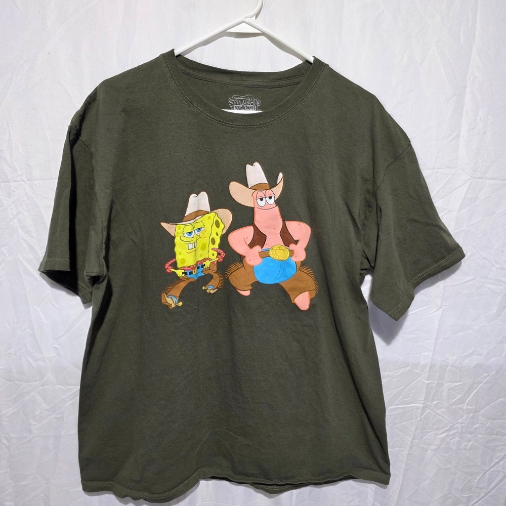 SpongeBob SquarePants Cowboy Patrick Star Graphic T-Shirt Olive Green XL Mens