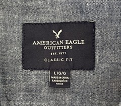 American Eagle Mens L Shirt Chambray Denim Button Up Long Sleeve Classic Fit