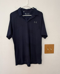 Under Armour HeatGear Men’s Polo Shirt L Loose Fit Navy Short Sleeve Solid Logo