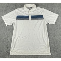 Pebble Beach Dry-Luxe Performance Men’s XL White Blue Gray Stripes SS Polo Shirt