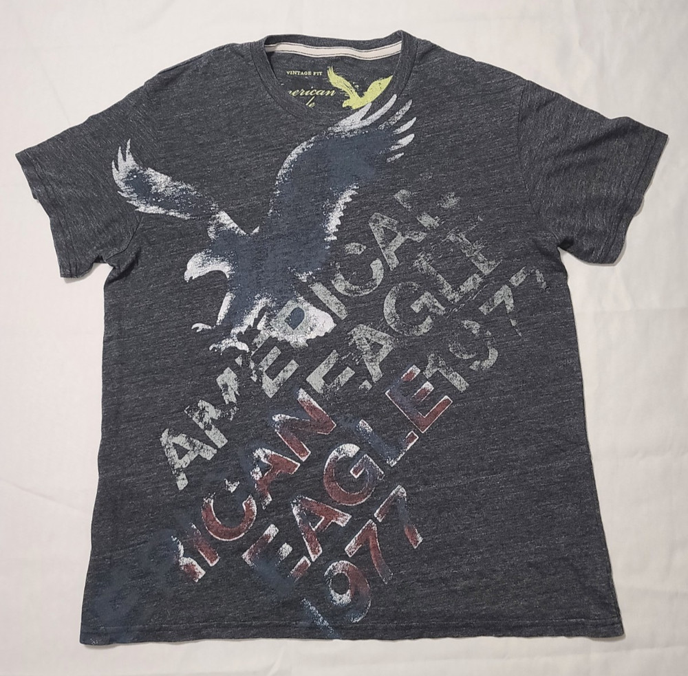 American Eagle Mens Large Heritage Jersey Shirt Vintage Fit Charcoal Gray Eagle