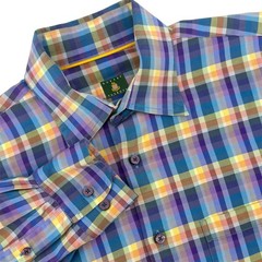 Robert Talbott Mens Large Plaid Button Down Shirt Multi Color Cotton Long Sleeve