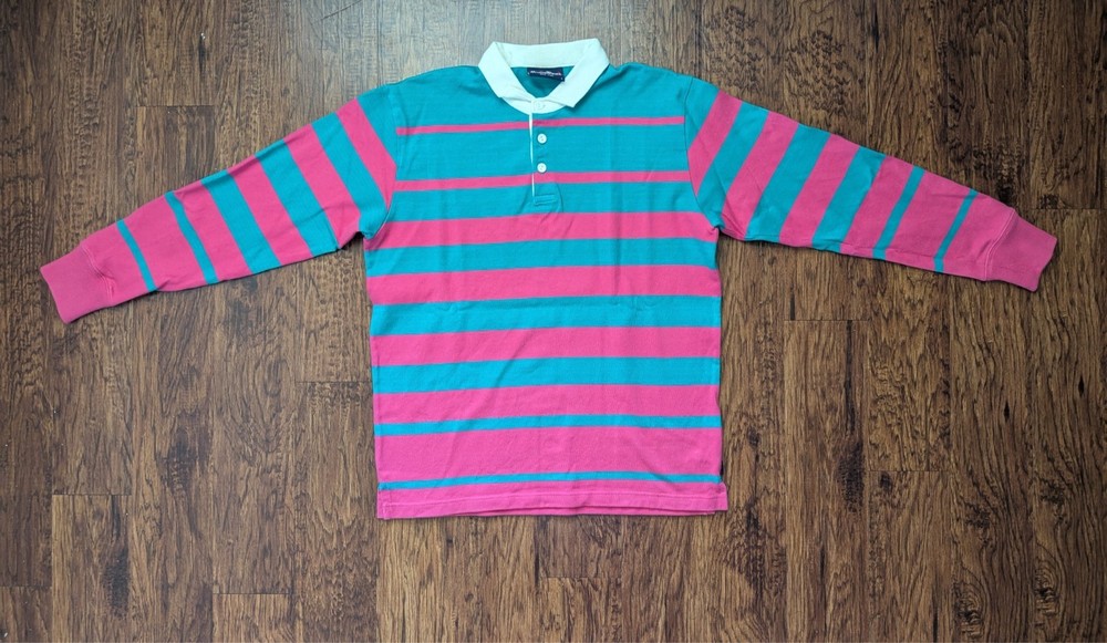 Rowing Blazers Cotton Rugby Polo Shirt Men’s Large Pink & Blue Stripes