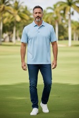 Footjoy Men’s Sz L Blue White Striped Short Sleeve Golf Athletic Polo Shirt