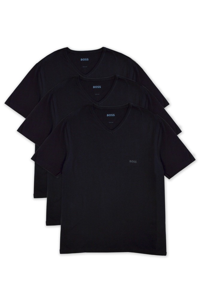 BOSS Mens Black Basic V-Neck Undershirts Tee Shirt 3 Pack, L Large HB-085