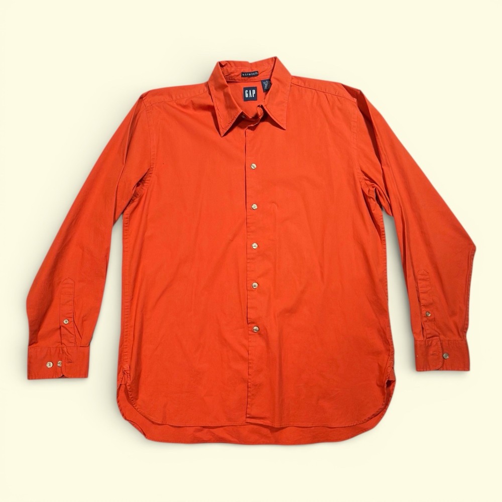 GAP Stretch Orange Long Sleeve Button Down Shirt Mens L 97% Cotton 3% Spandex