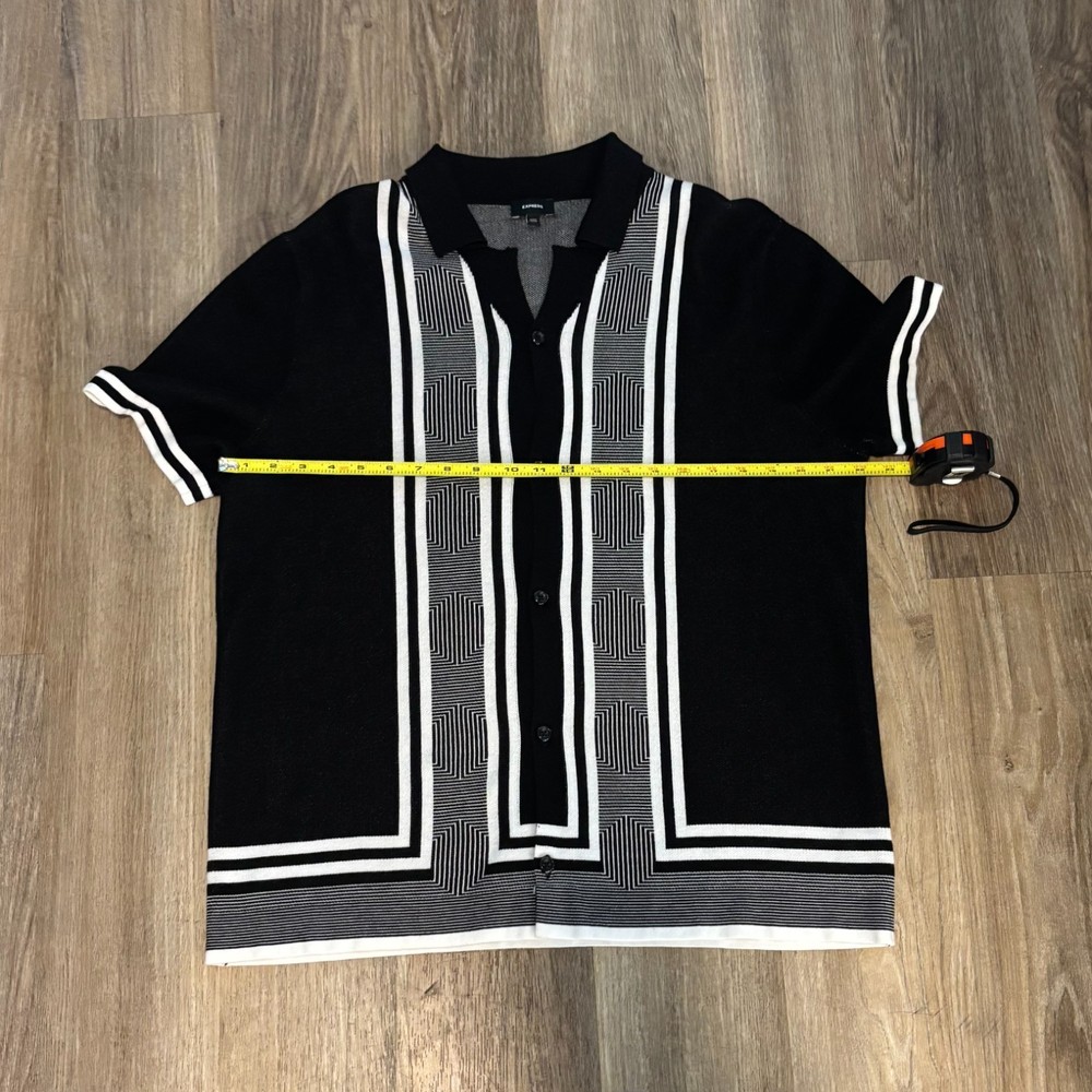 Mens Express Black & White Large Button Up Sweater Polo Shirt