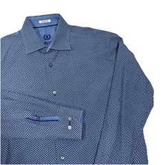 Bugatchi Shirt Mens Size L Shaped Fit Blue Classic All Over Print Button Down