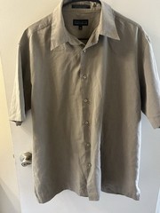 Perry Ellis Portfolio Men’s Gray XL Short Sleeve Button-Up Shirt Rayon Blend