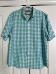 Dockers Men’s Button Down Short Sleeve Shirt XL-white & Turquoise Plaid