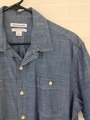 Amazon Essentials Men’s Chambray Button Up Short Sleeve Shirt Large Blue Regular