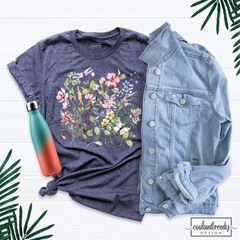 Floral Wildflower Tshirt for Women Nature Lover Tee Botanical Garden T-Shirt