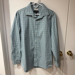 Jos A Bank Shirt Mens Large L Plaid White Blue Green Tailored Fit Button Down