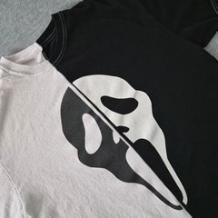 Ghost Face Scream Split Panel Black White Graphic Tee Shirt Mens Medium