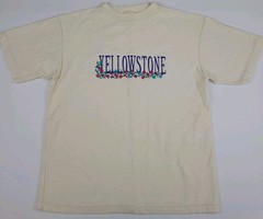 Vintage 90s Yellowstone Multicolor Flower Embroidered T Shirt USA Park Outdoor