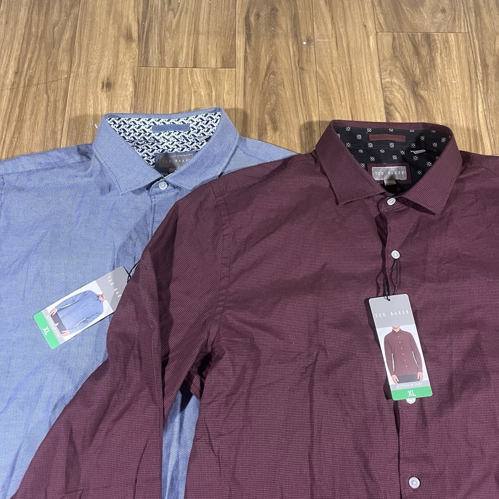 Ted Baker Button Up Shirt Men Extra Large Cotton Dress Blue and Red Lot of TWO