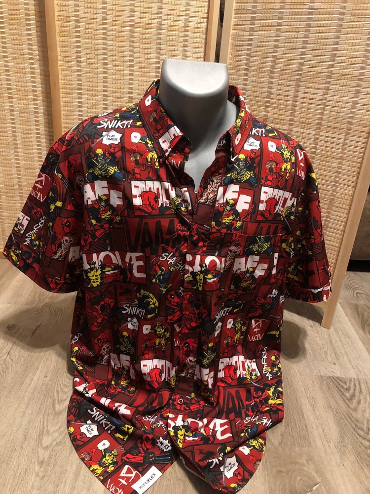 Marvel Comics Deadpool and Wolverine Superhero Button Up Shirt Red XL (H515)