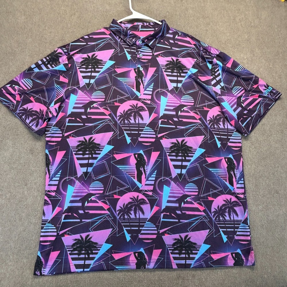Lofty Llama Miami Slice Performance Polo Shirt Men’s 2XL Retro Vaporwave Golf