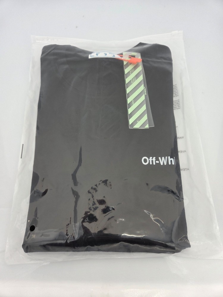 Off Wht Thin Scribble Diagonal Logo Black T-Shirt Cotton Regular Fit Size T33