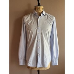 Glanshirt Slowear Shirt Mens Size 39in 15.5cm Blue Micro Check Cotton Italy
