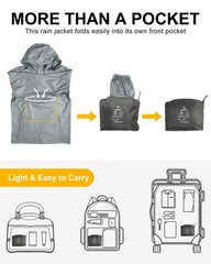 Men’s Rain Jacket Waterproof Lightweight Packable Rain Pullover for Hiking Go…