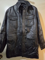 HIDE & THREAD Men’s Black Leather Full Zip Mid-Length Jacket w/ Pockets Sz S