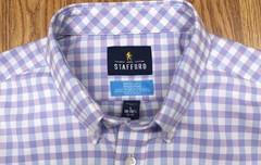 STAFFORD REGULAR FIT COTTON/POLY SHIRT WHITE LAVENDER, WHITE & BLUE Sz L