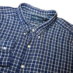 Ralph Lauren Mens 4XLT Classic Fit Plaid Linen Cotton Button Down Shirt Blue
