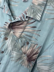 Mens L Teal Green Saddlebred 100% Silk Hawaiian Floral Palm Leaf RESORTShirt