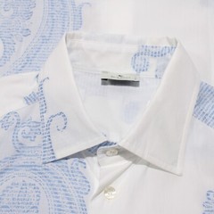Etro NWOT Dress Shirt Size 38 in White with Blue Large Paisleys 100% Cotton