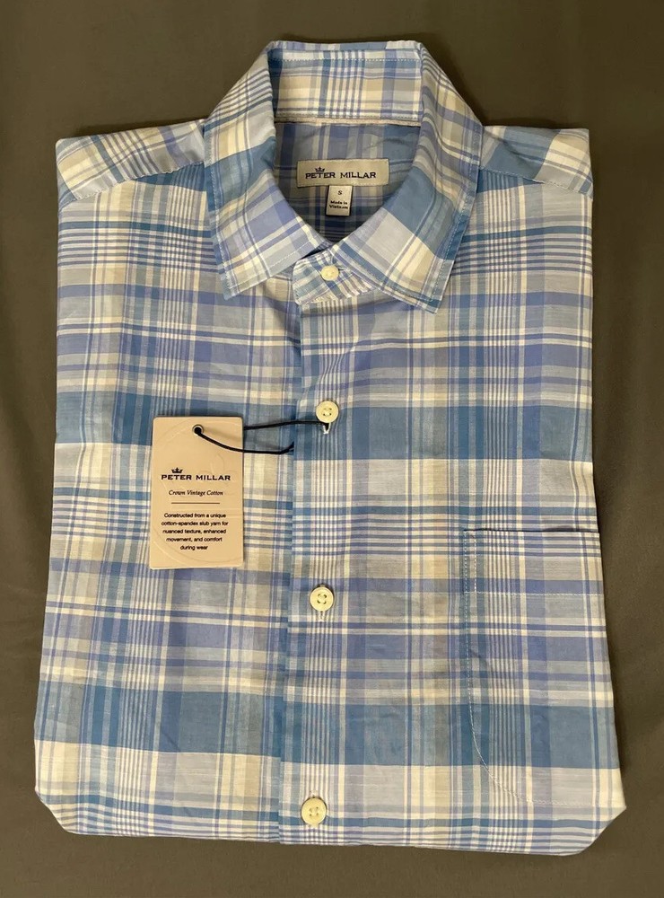 Peter Millar Sport Shirt Crown Vintage Cotton SS Small Blue CBLU NWT MSRP $145