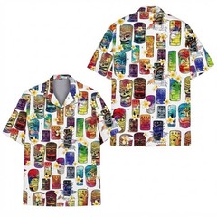 Colorful Tiki Tropical Aloha Button Down Hawaiian Shirt