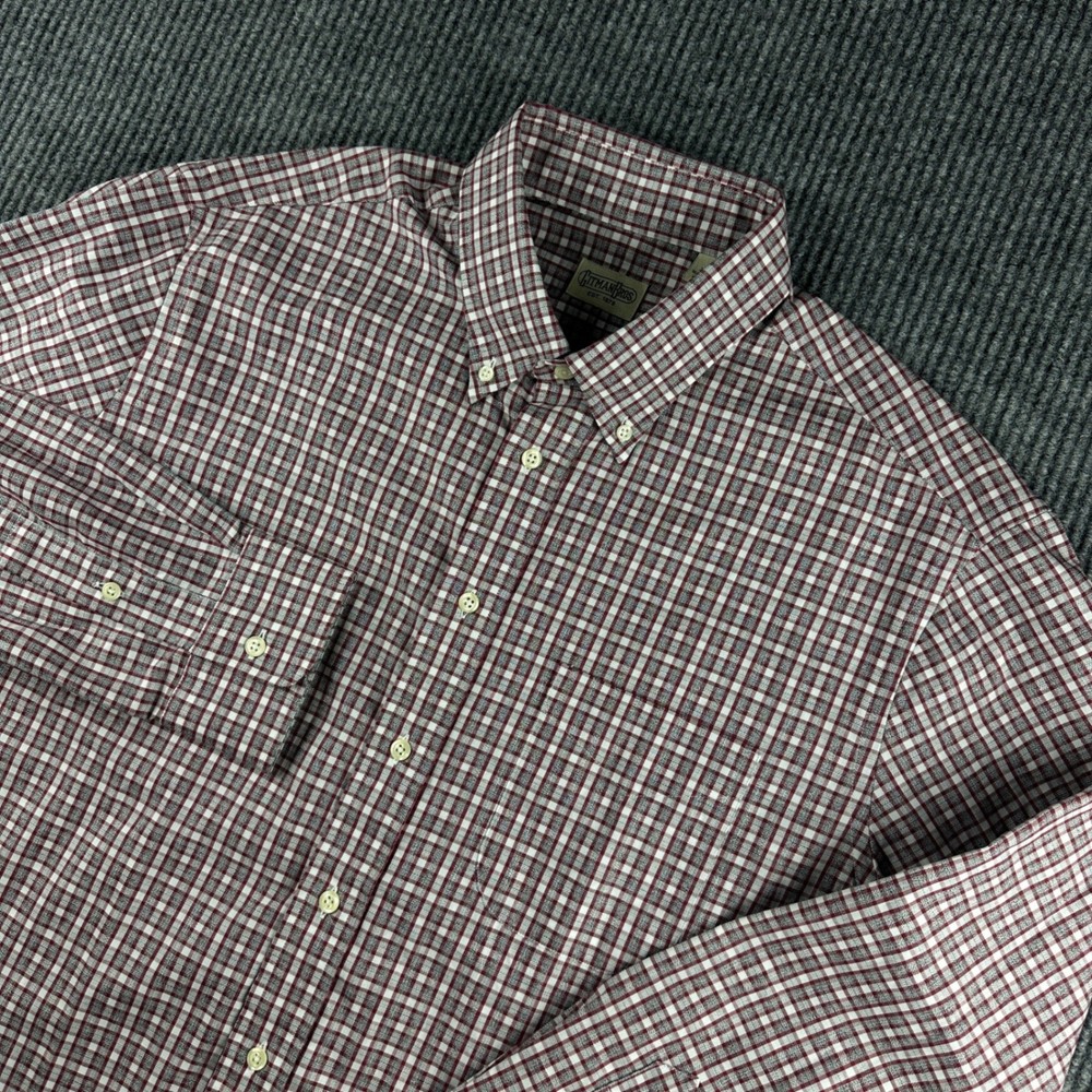 Gitman Bros Mens XL Plaid Button Down Shirt Burgundy White Cotton Made USA NWOT
