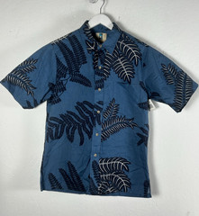 KAHALA Hawaiian Shirt Men’s Medium Navy Blue Tropical Fern Leaf Print Aloha New