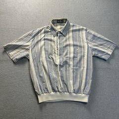 Alan Stuart Banded Bottom Shirt Mens Large Blue Plaid Short Sleeve Button Down