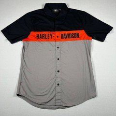 Harley-Davidson Color Block Button Front Shirt Men’s Medium Black Gray Orange