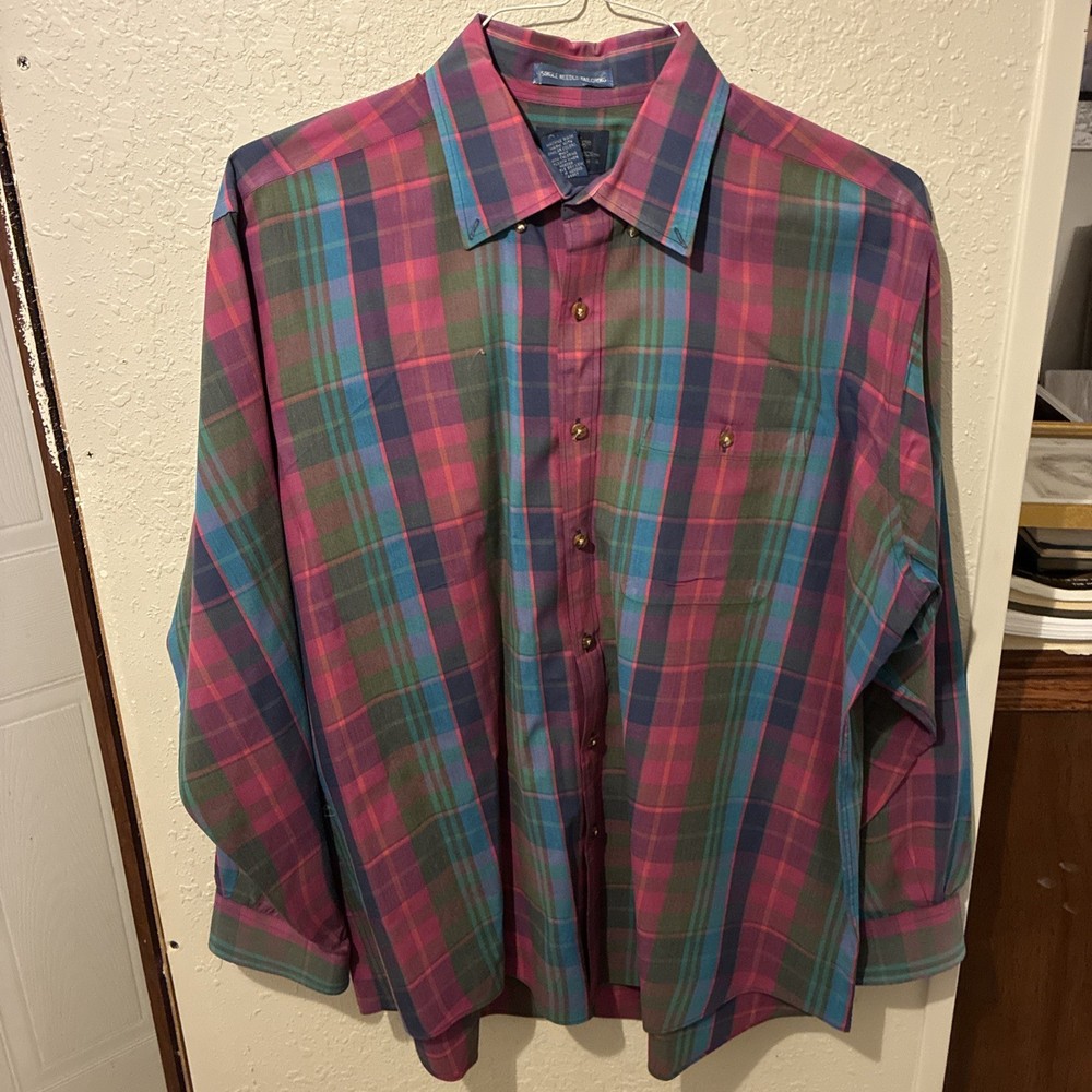 Cambridge Classics mens button down long sleeve plaid sz XL Single Needle Taylor
